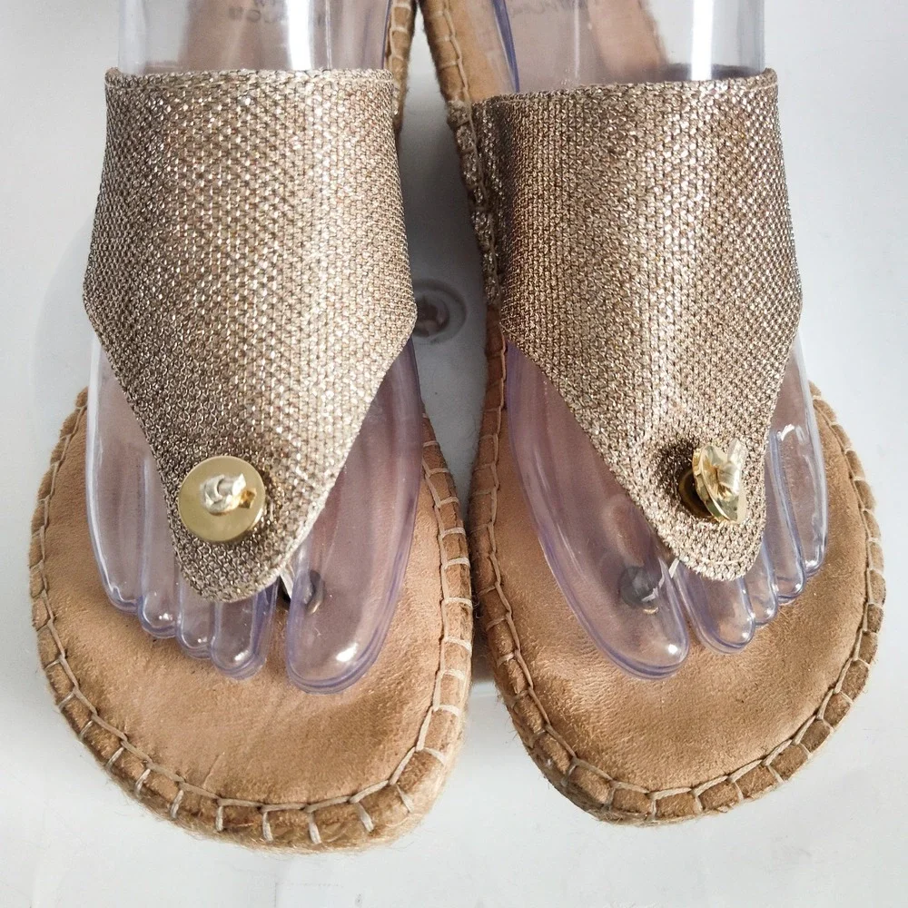 White Mountain Sandals Size 10 Espadrilles Wedges‎ Open Toe Mules Gold Glitter